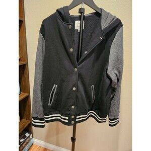 Torrid Black and Gray Hooded Letterman Jacket